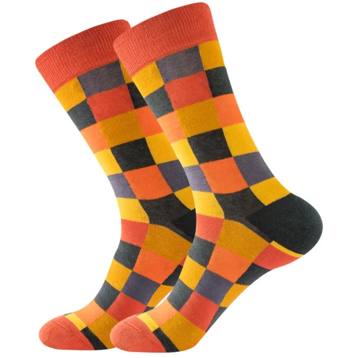 Orange and Brown Square Color Socks