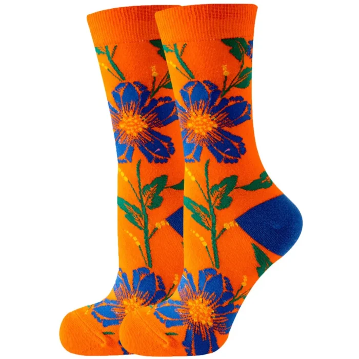 Orange Floral Colorful Socks