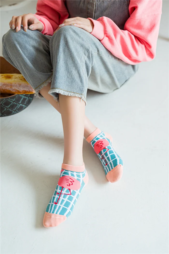 Flamingo Patterned Short Ankle Socks