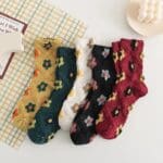 Korean Medium Socks with Plaid Jacquard Design