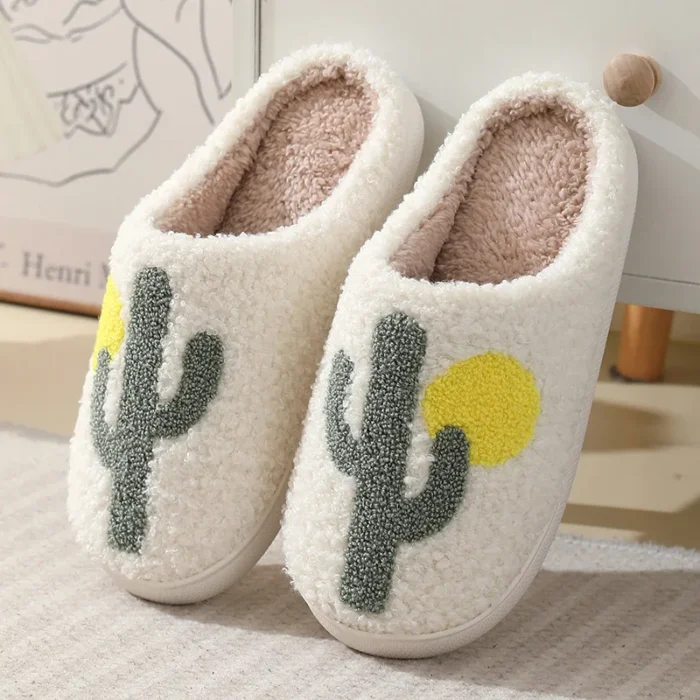 Adorable Cactus Plush Slippers for Couples