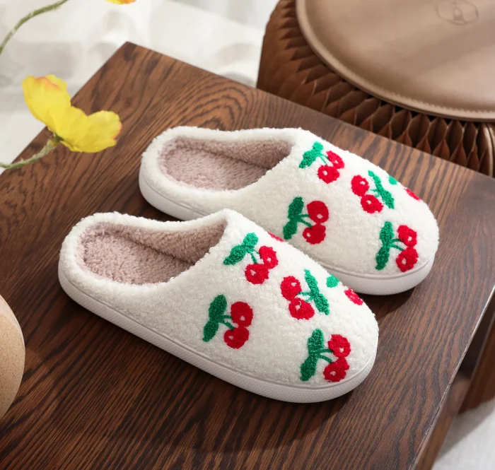 Adorable Cherry & Strawberry Plush Slippers