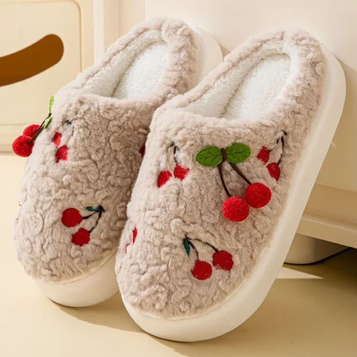 Cozy Winter Warm Cherry Plush Slippers