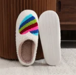 Cute Rainbow Love Home Slippers | Colorful Heart-Design Warm Plush Footwear