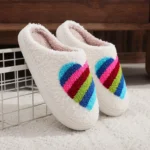 Cute Rainbow Love Home Slippers | Colorful Heart-Design Warm Plush Footwear