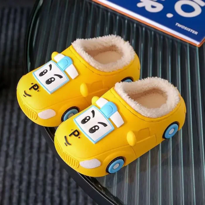Designer Cartoon Car Winter Warmer Plush Slippers for Children