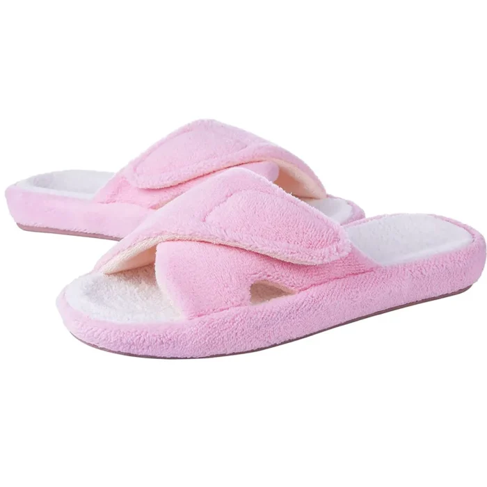 Fashion Fuzzy Indoor Slippers for Women – Adjustable, Arch Support, Open Toe House Shoes
