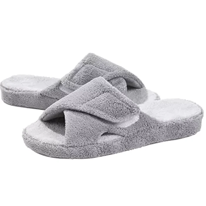 Fashion Fuzzy Indoor Slippers for Women – Adjustable, Arch Support, Open Toe House Shoes