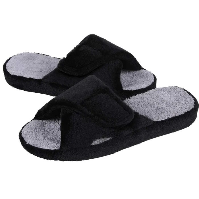 Fashion Fuzzy Indoor Slippers for Women – Adjustable, Arch Support, Open Toe House Shoes