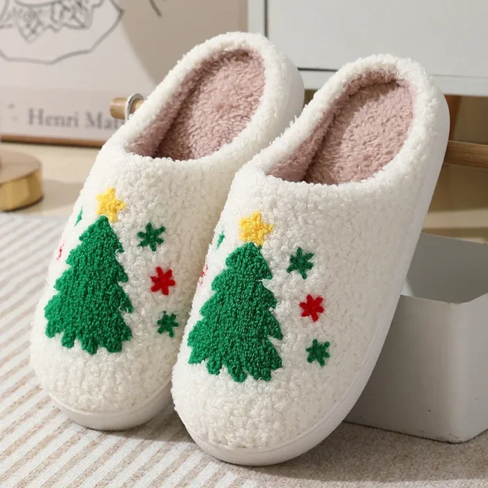 Festive Christmas Tree Slippers | Thick Sole Winter Home Slippers