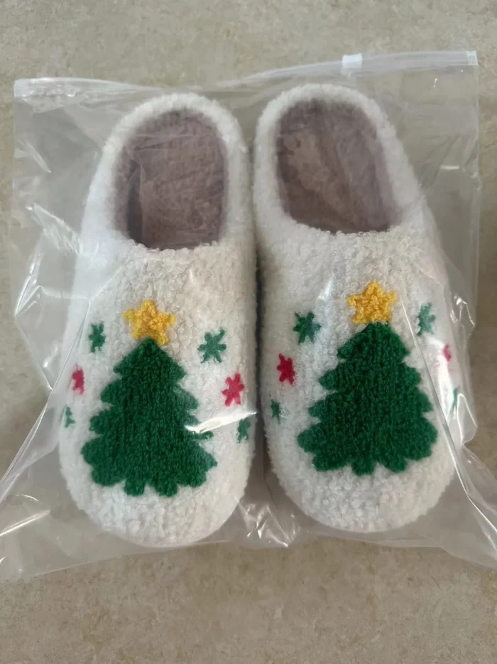 Festive Christmas Tree Slippers | Thick Sole Winter Home Slippers