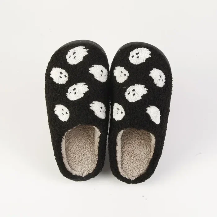 Ghost Scream Cotton Slippers | Spooky Skull Home Flat Indoor Shoes