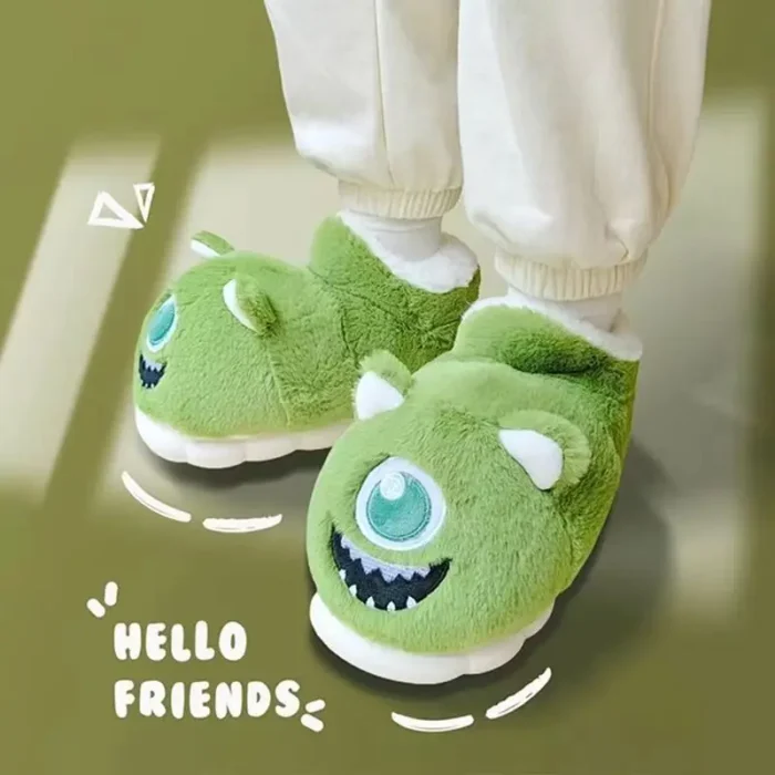 Green Cute Slippers | Fluffy Winter Kawaii Home Slides