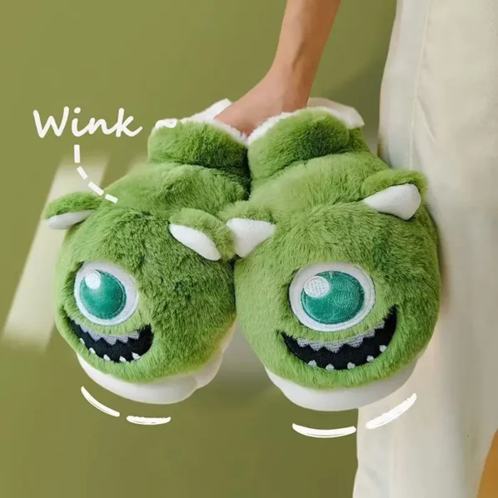 Green Cute Slippers | Fluffy Winter Kawaii Home Slides