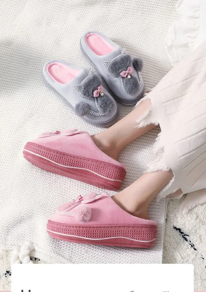 Lady Platform House Furry Shoes | Female Fur Cotton Slides