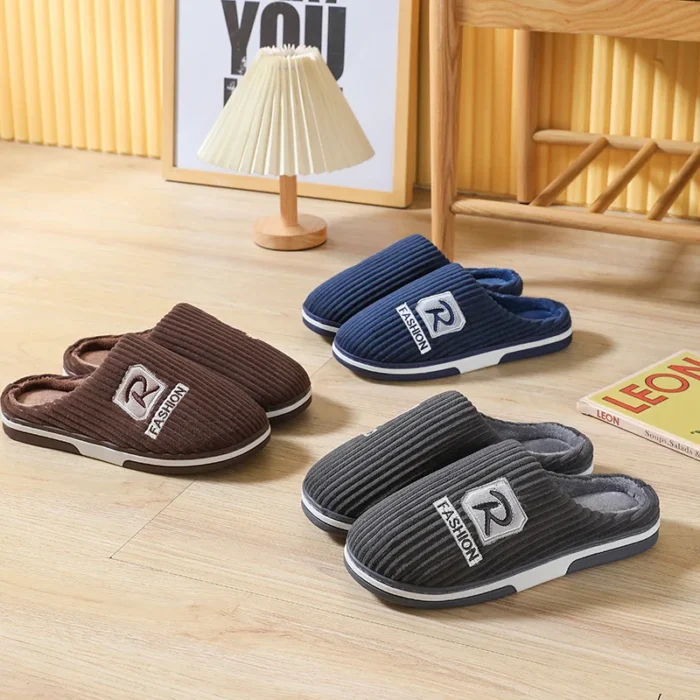 Male Indoor Slippers Furry Slides for Winter
