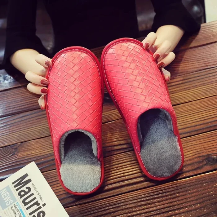 Plaid Leather Handmade Men's House Slippers | Winter Slip-On Soft Comfort