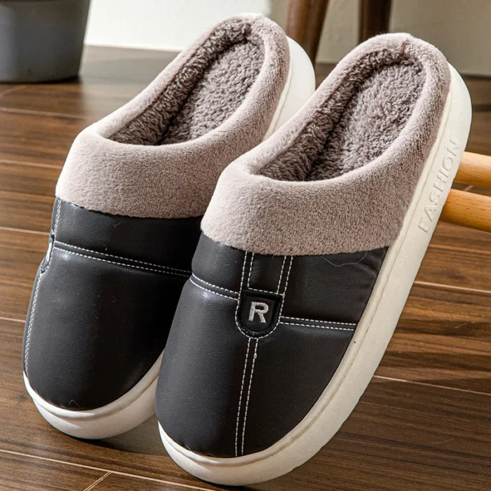 PU Leather Slippers | Plush House Winter Shoes