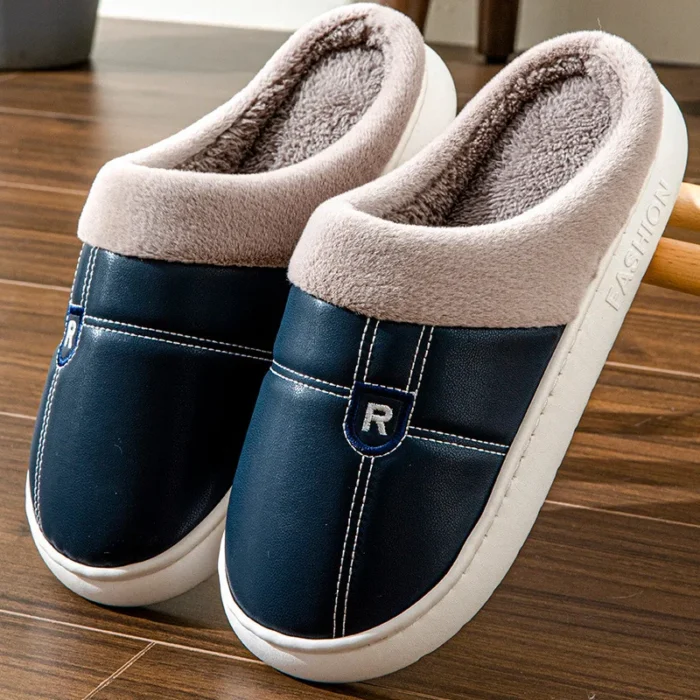 PU Leather Slippers | Plush House Winter Shoes