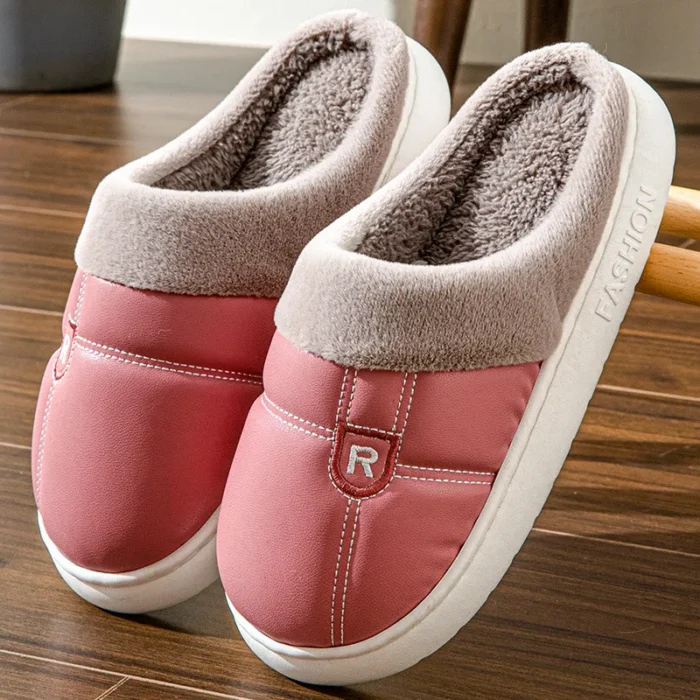 PU Leather Slippers | Plush House Winter Shoes