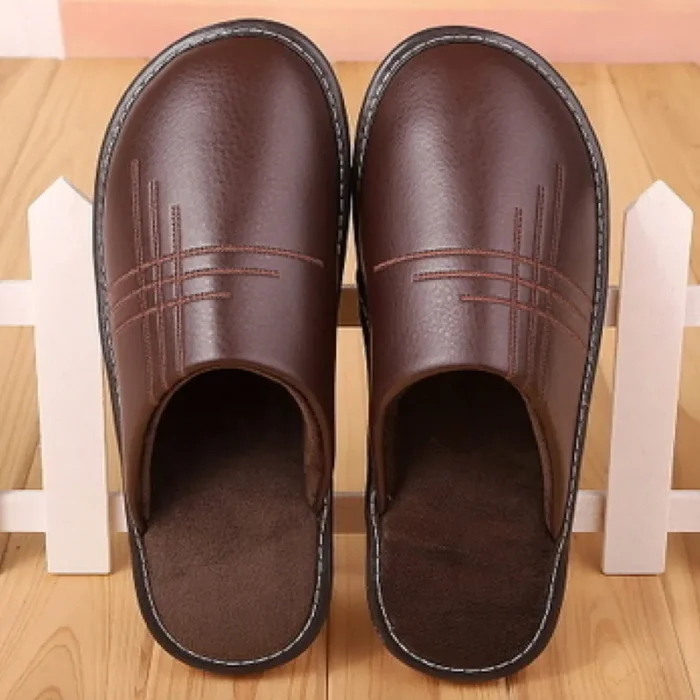 Soft Short Plush Men's Slippers | Plus Size Indoor Leather Slippers