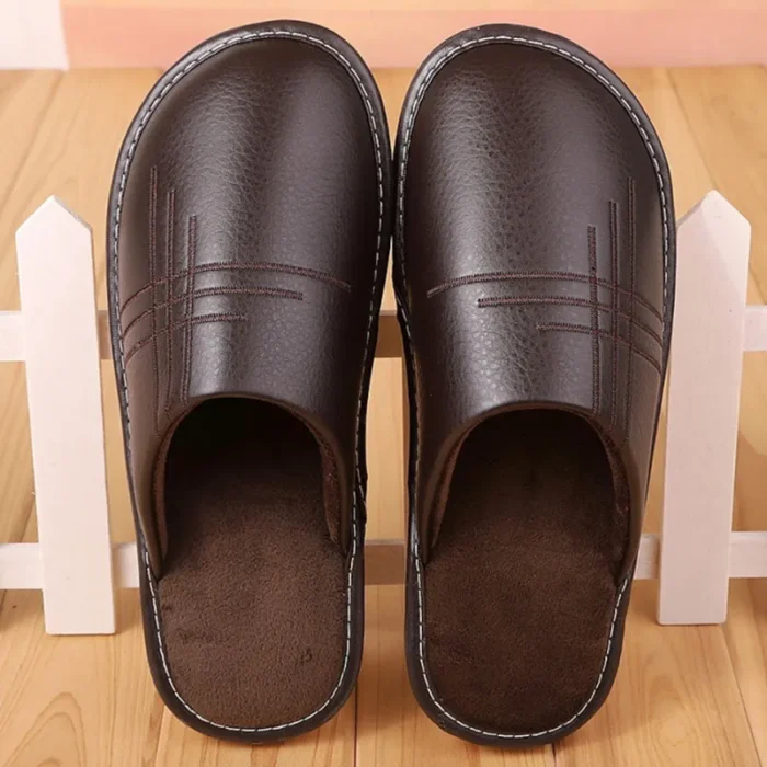 Soft Short Plush Men's Slippers | Plus Size Indoor Leather Slippers