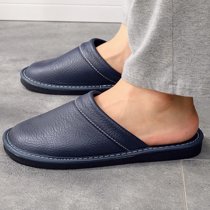 Solid Bedroom Leather Slippers for Men