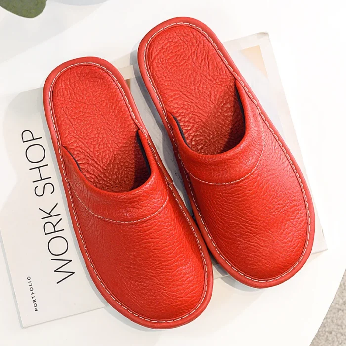 Solid Bedroom Leather Slippers for Men
