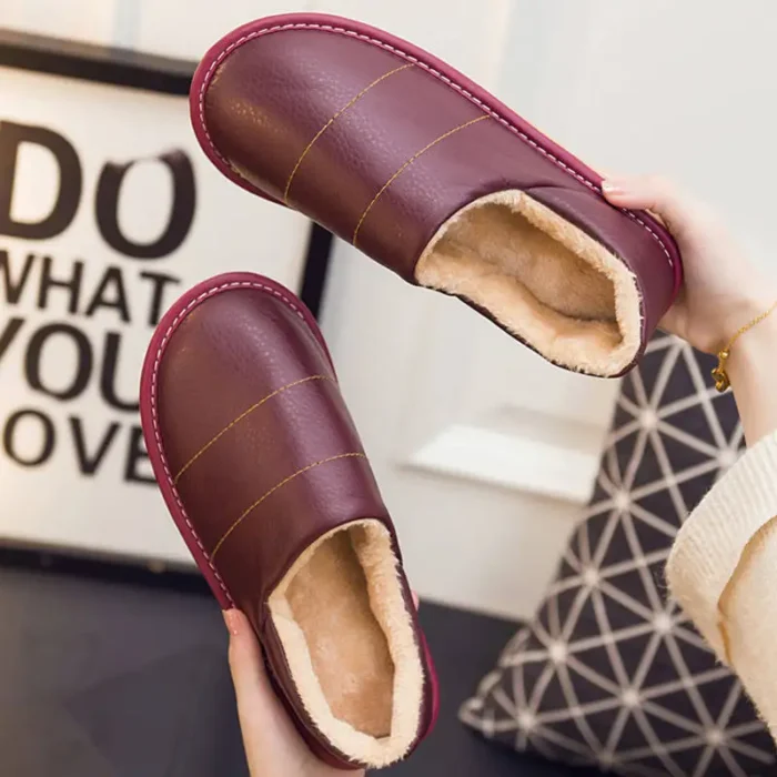 Unisex Leather Home Slippers | Plush Indoor Slipper