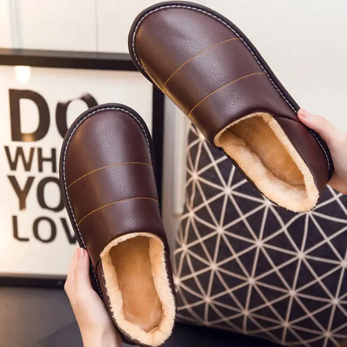 Unisex Leather Home Slippers | Plush Indoor Slipper