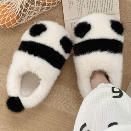 Winter Indoor Panda Slippers | Flat Furry Home Cartoon Shoes