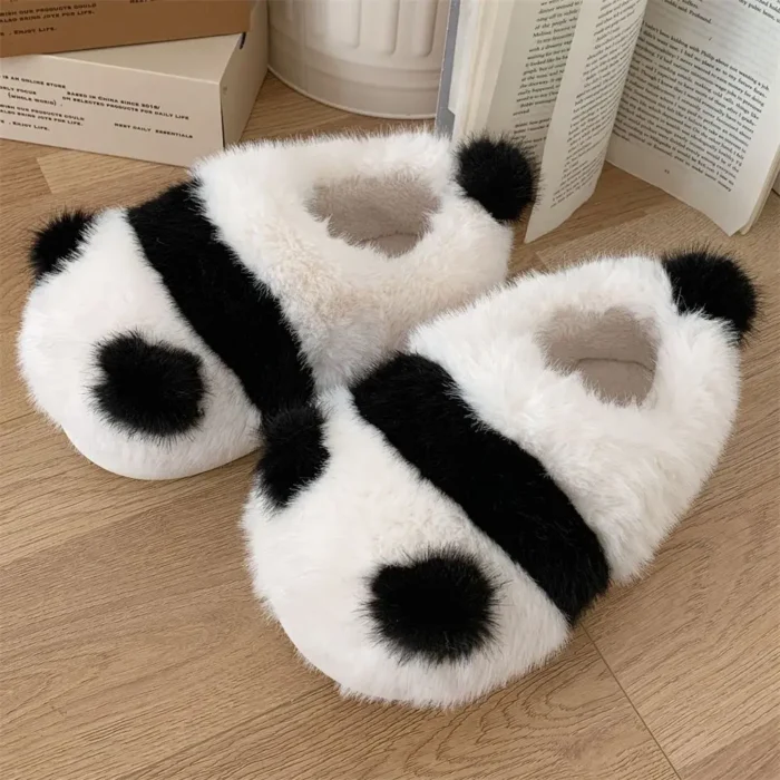 Winter Indoor Panda Slippers | Flat Furry Home Cartoon Shoes