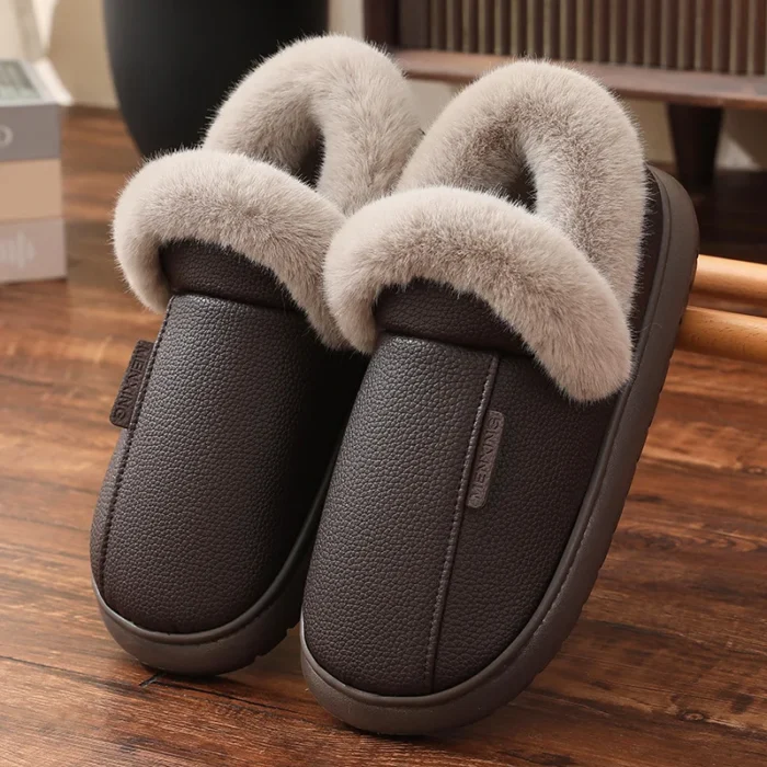 Winter Unisex Leather Slippers | Furry Indoor Fur Slides