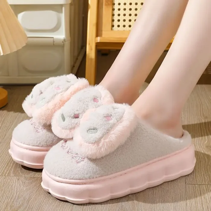 Winter Women Slippers with Bowknot | Thick Furry Girls Indoor Slippers