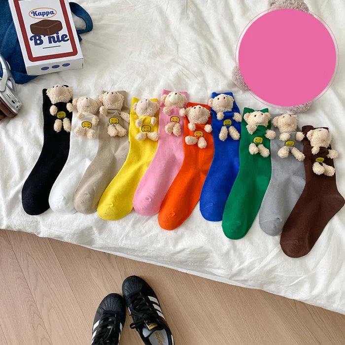 Adorable Bear 3D Doll Socks - Hipster Solid Color Pile Socks