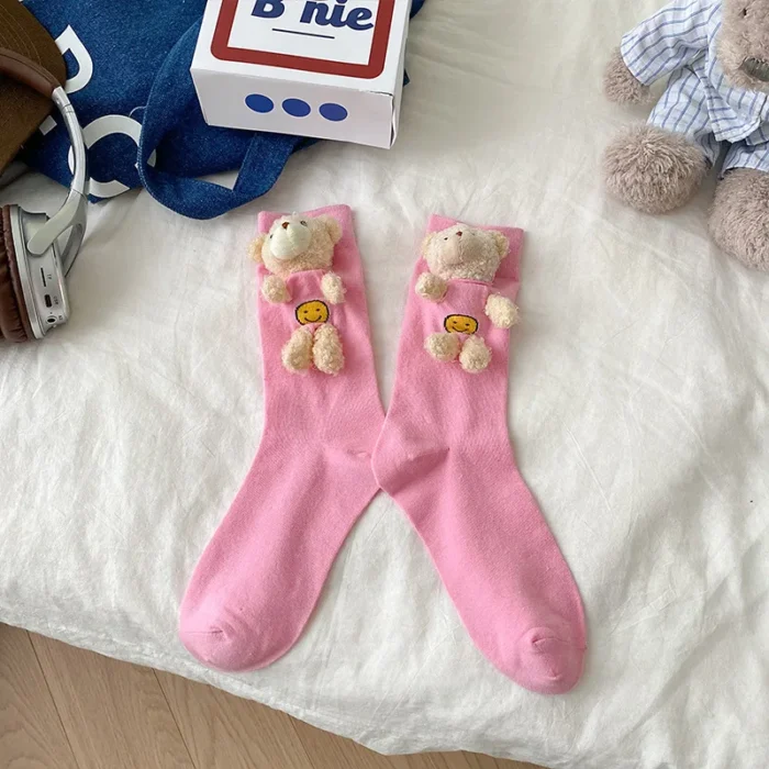 Adorable Bear 3D Doll Socks - Hipster Solid Color Pile Socks