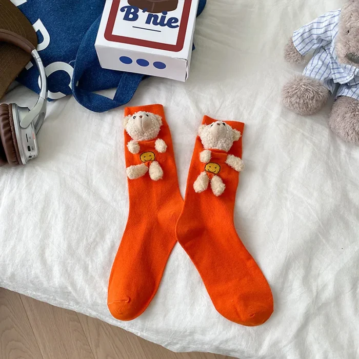 Adorable Bear 3D Doll Socks - Hipster Solid Color Pile Socks