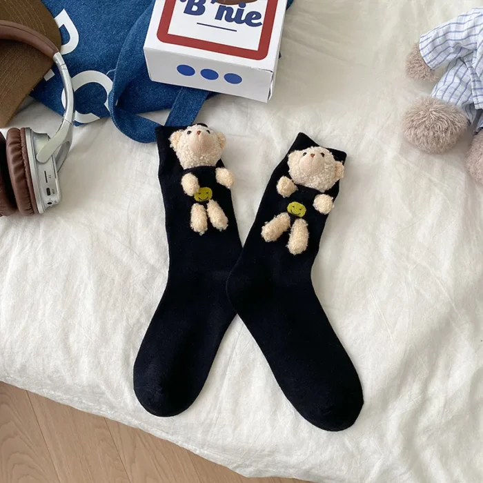 Adorable Bear 3D Doll Socks - Hipster Solid Color Pile Socks