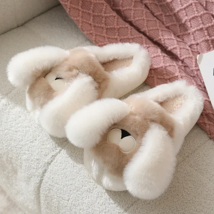 Comfortable Indoor Plush Slides - Female Cartoon Cotton Fabric Shoes