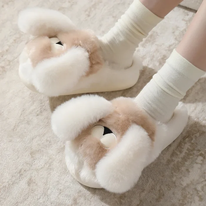 Comfortable Indoor Plush Slides - Female Cartoon Cotton Fabric Shoes