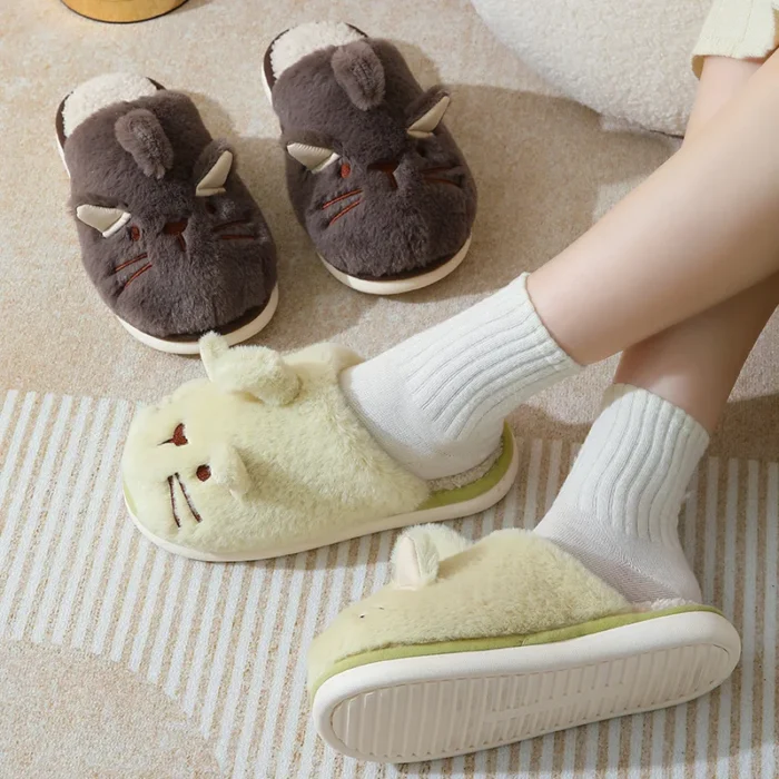 Cute Cate Winter Slippers - Unisex Flat Short Plush Shoes