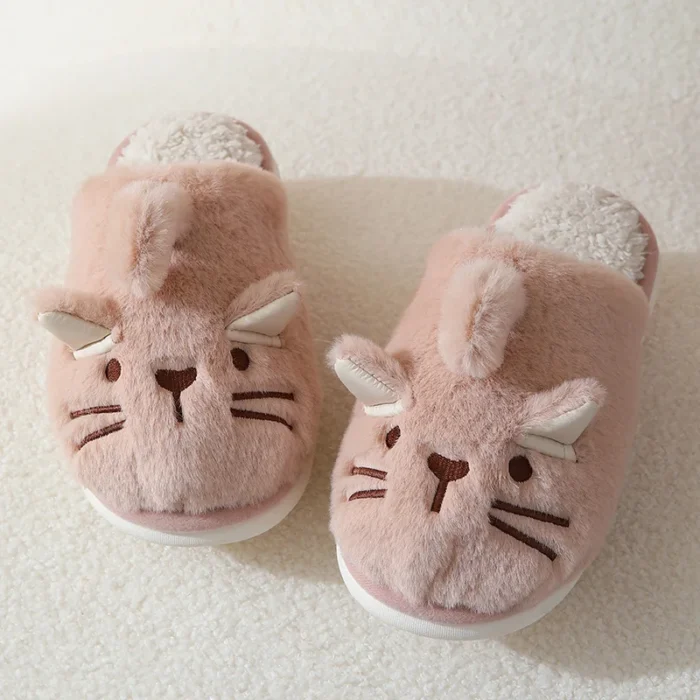 Cute Cate Winter Slippers - Unisex Flat Short Plush Shoes