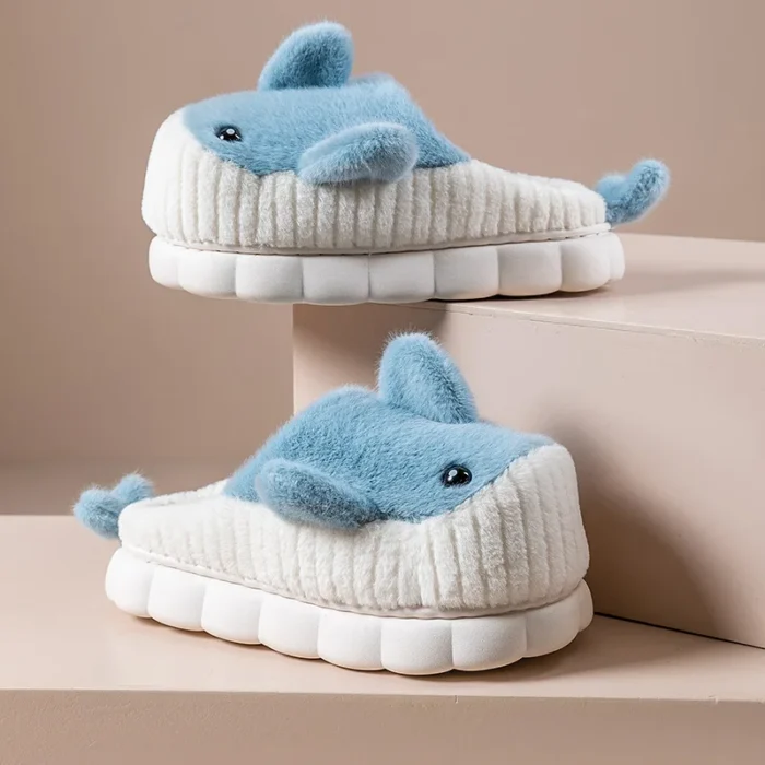“Cute Whale Designer Slippers – Women’s Fluffy Slides - 40-41, Blue