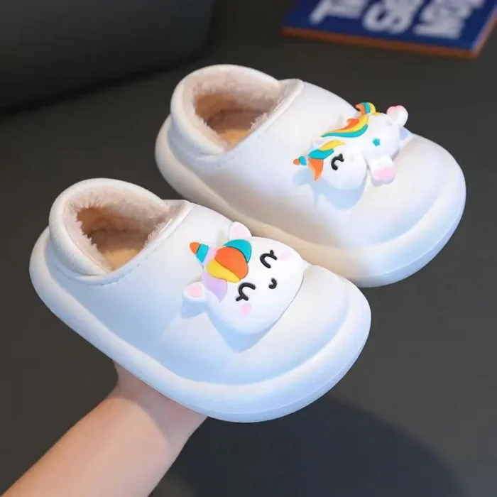 Family Mother And Babi Winter Waterproof Fur Slippers Children Lovely Unicorn Shoes Women Fur Slides 2022 New