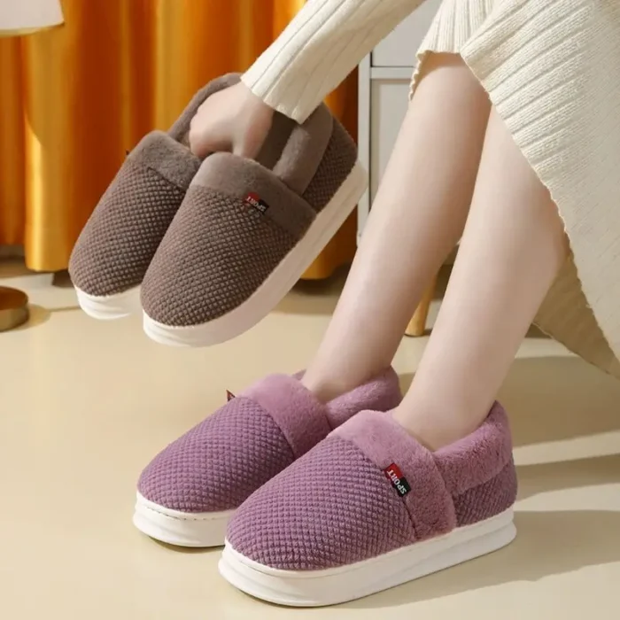 Men's Winter Home Slippers - Soft Cotton Shoes with Warm Plush