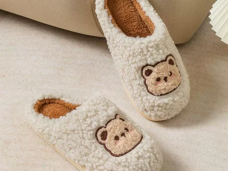 Warm Cute Cartoon Bear Velvet Cotton Slippers