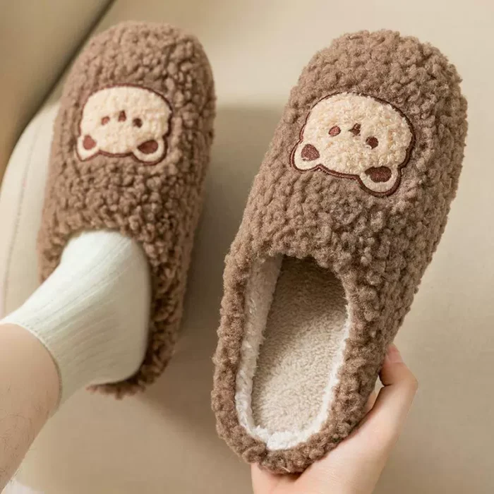 Warm Cute Cartoon Bear Velvet Cotton Slippers
