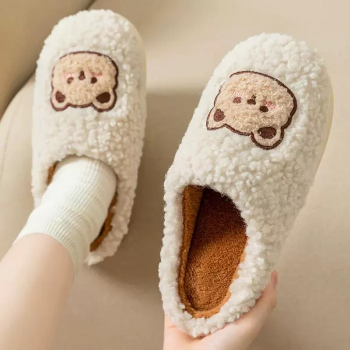 Warm Cute Cartoon Bear Velvet Cotton Slippers