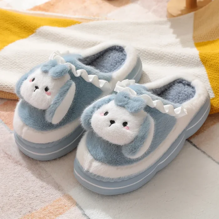 Warm Winter Bunny Slippers – Unisex Flat Short Plush Shoes - 44-45, Blue