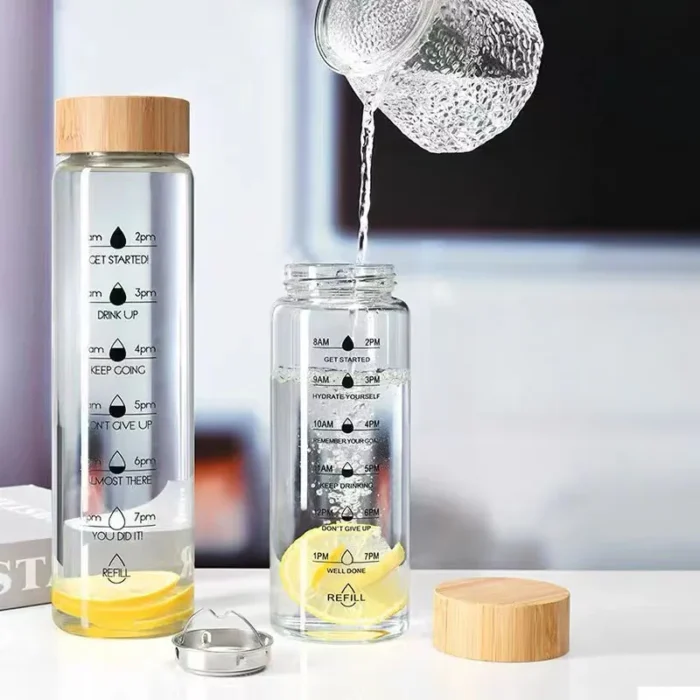 1000ml Glass Water Bottle with Time Marker - Ideal for Milk, Juice, and More